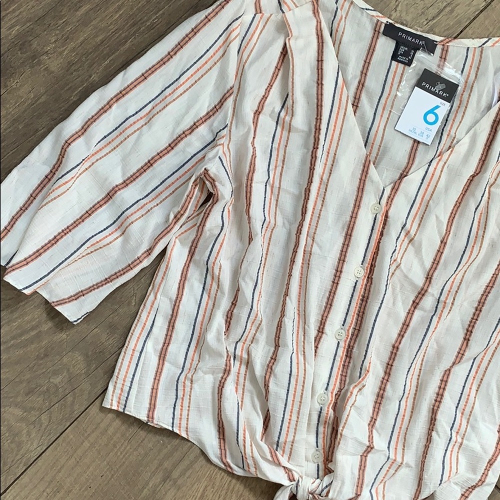 Primark Stripe Tie Front Crop Kimono Top Shirt
